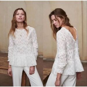 Sezane Emmanuelle Eyelet Lace Tiered Blouse Size 38